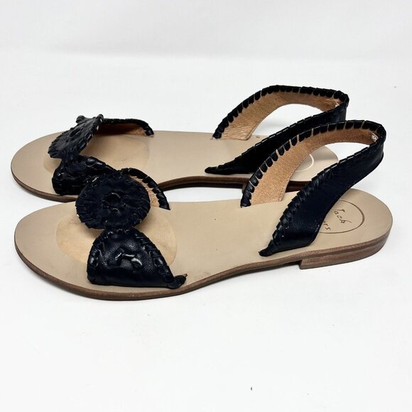 Jack Rogers Women's Liliana Black Leather Sandals 0814  Sling Back Size 9M  - VG - Picture 1 of 9